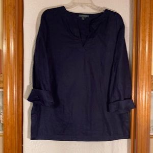 Ralph Lauren Navy Linen V-neck Blouse
